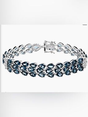 London Blue Topaz Rhodium Over Sterling Silver Bracelet 27.14ctw size 7.50 NWT